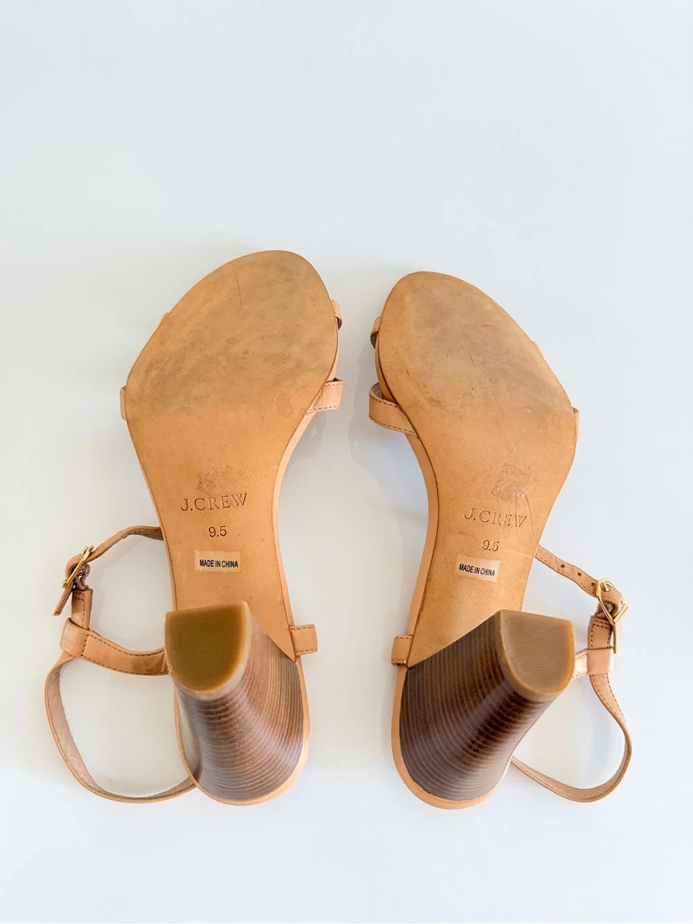 J. Crew Tan Leather T-Strap Block Heel Sandal